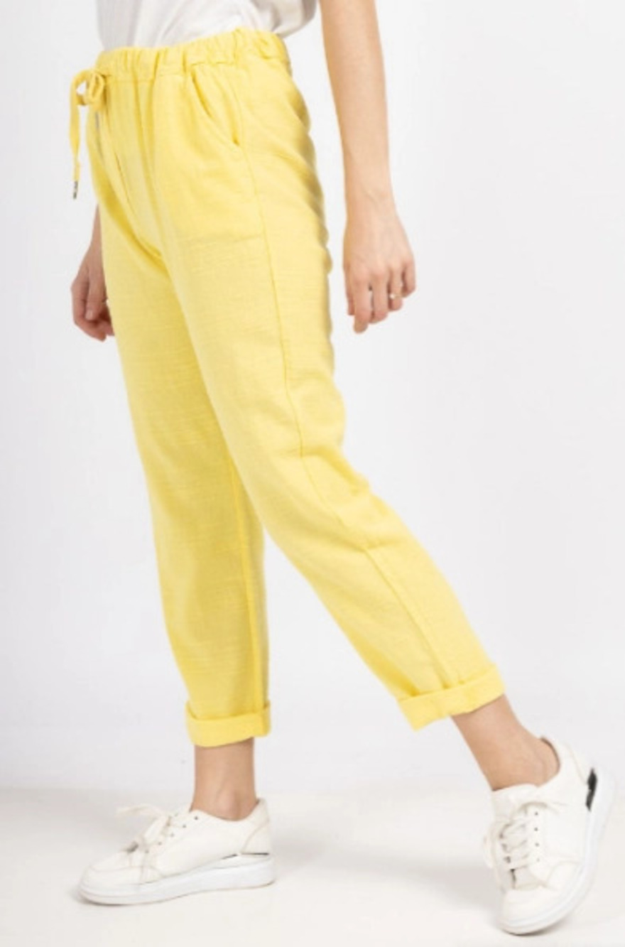 L1522 | Loowie Italian Cotton Linen Pants | Yellow | One Size S-L